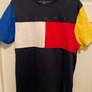 Tommy Hilfiger Men's Short Sleeve Colorblock Tee - Red, Blue, Yellow. Vintage.